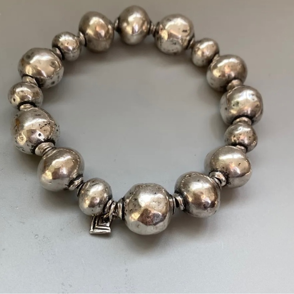 Silpada Sterling Silver Atmospheric Bead Stretch B1998 Textured 925 Bracelet 7"